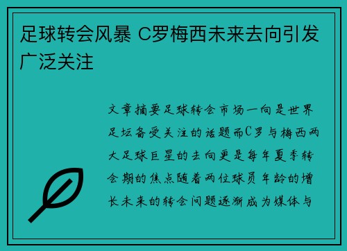 足球转会风暴 C罗梅西未来去向引发广泛关注